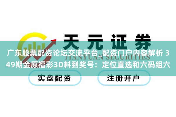 广东股票配资论坛交流平台_配资门户内容解析 349期金原福彩3D料到奖号：定位直选和六码组六