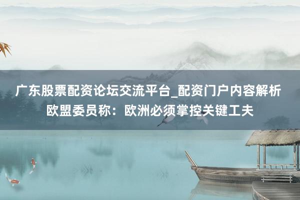 广东股票配资论坛交流平台_配资门户内容解析 欧盟委员称：欧洲必须掌控关键工夫